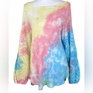 Pastel Tie dye thermal with eyelet fabric sleeves